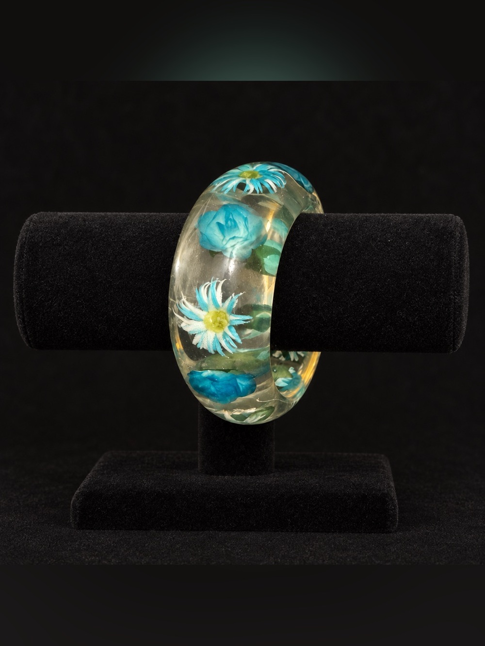 Clear Acrylic Bangle Bracelet with Blue Flowers